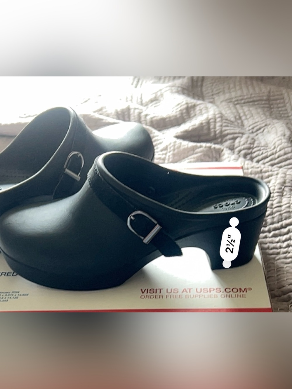 Crocs Sarah Clog Heel Dual Mules Size 9  Black Suede Leather Strap - Picture 9 of 9